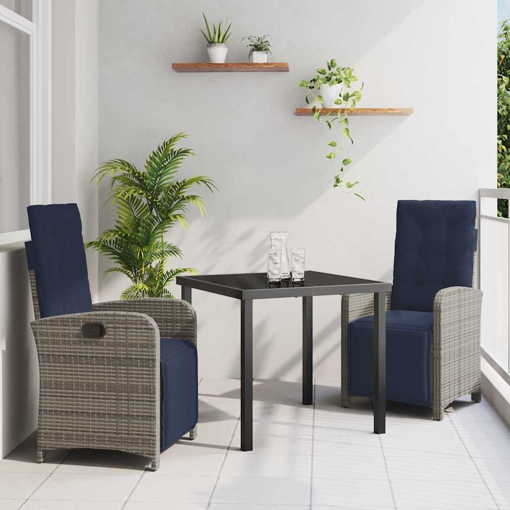 3-teiliges Esszimmerset für den Garten aus grauem Poly-Rattan 3-teiliges Esszimmerset für den Garten aus grauem Poly-Rattan