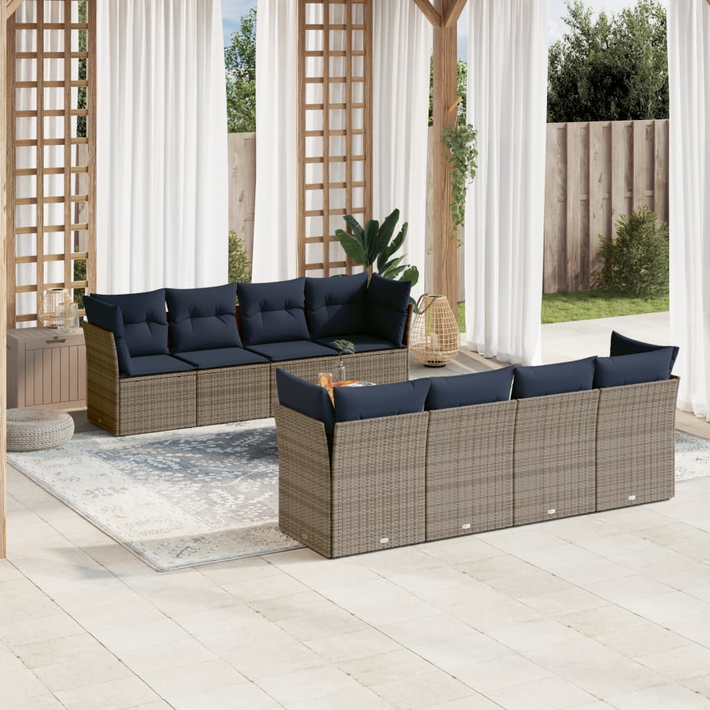 9-tlg. Garten-Sofagarnitur mit Kissen Grau Poly Rattan 9-tlg. Garten-Sofagarnitur mit Kissen Grau Poly Rattan