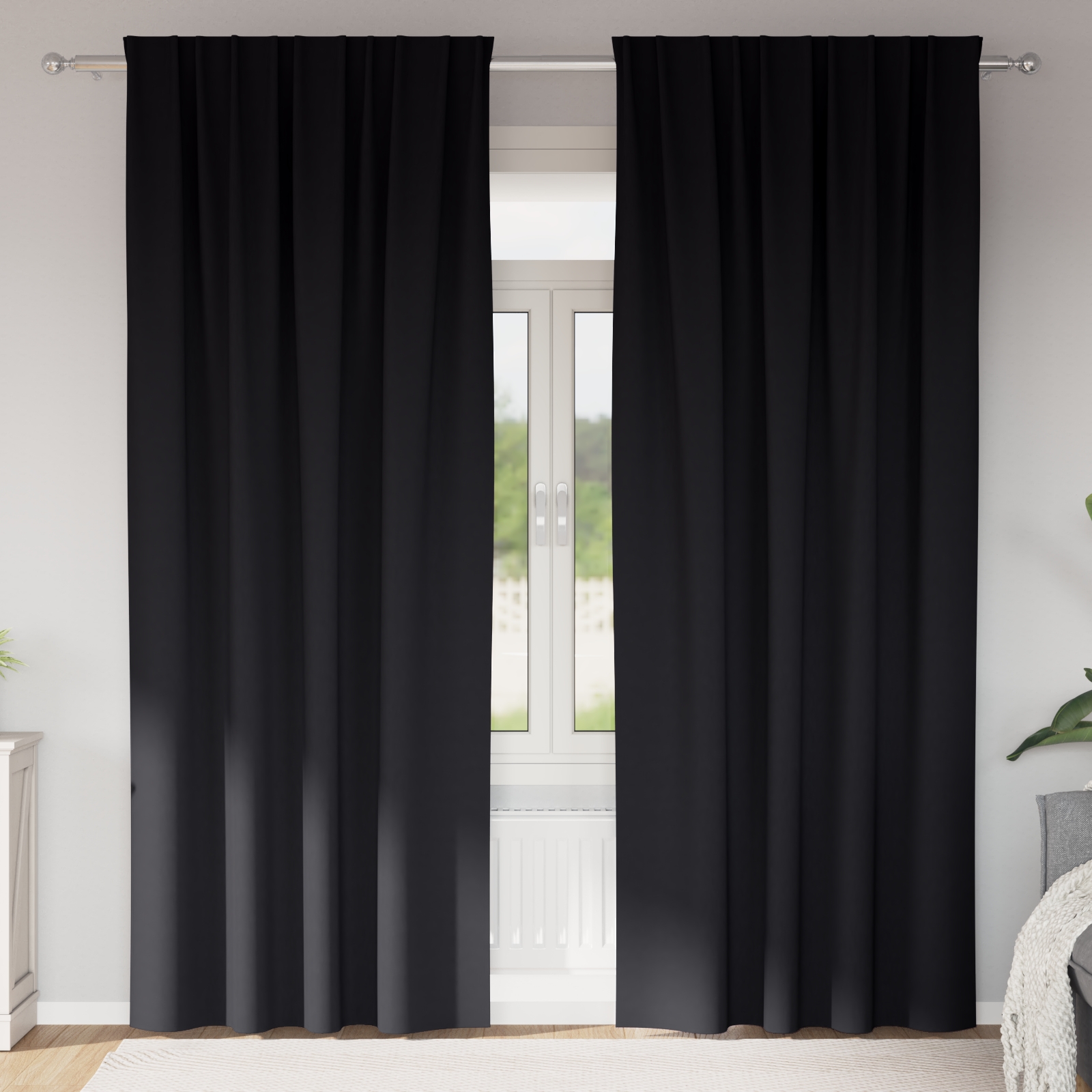 Vorhänge mit Vorhängen 2 pcs Schwarz 245 x 140 cm Polyester