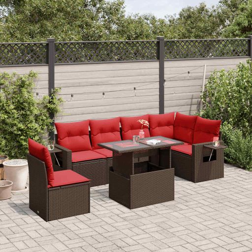7-teiliges Gartensofa-Set mit Kissen, braun, Polyrattan 7-teiliges Gartensofa-Set mit Kissen, braun, Polyrattan