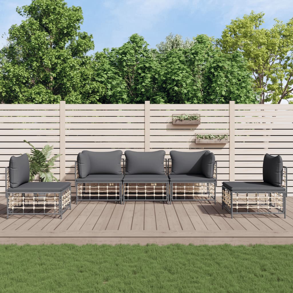 5-tlg. Garten-Lounge-Set mit Kissen Anthrazit Poly Rattan 5-tlg. Garten-Lounge-Set mit Kissen Anthrazit Poly Rattan