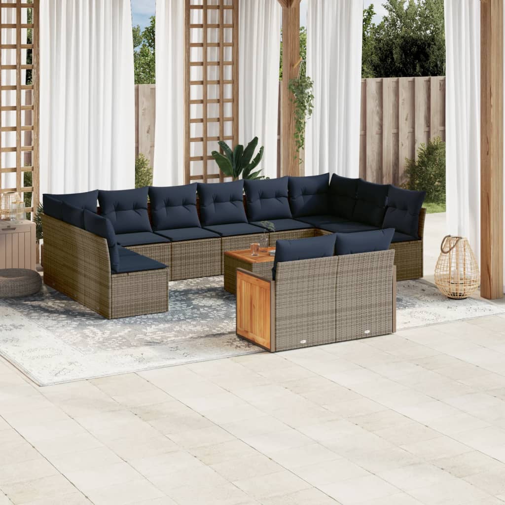 12-teiliges Gartensofa-Set mit Kissen, grau, Polyrattan