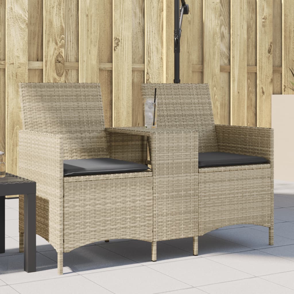 Gartensofa 2-Sitzer mit Tisch und Kissen Hellgrau Poly Rattan Gartensofa 2-Sitzer mit Tisch und Kissen Hellgrau Poly Rattan