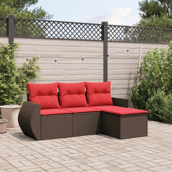 4-teiliges Gartensofa-Set mit Kissen, braun, Polyrattan 4-teiliges Gartensofa-Set mit Kissen, braun, Polyrattan