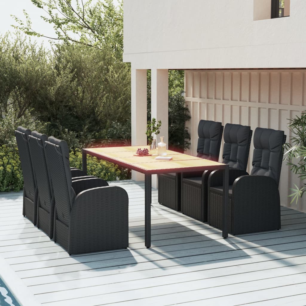7-tlg. Garten-Essgruppe mit Kissen Schwarz Poly Rattan 7-tlg. Garten-Essgruppe mit Kissen Schwarz Poly Rattan