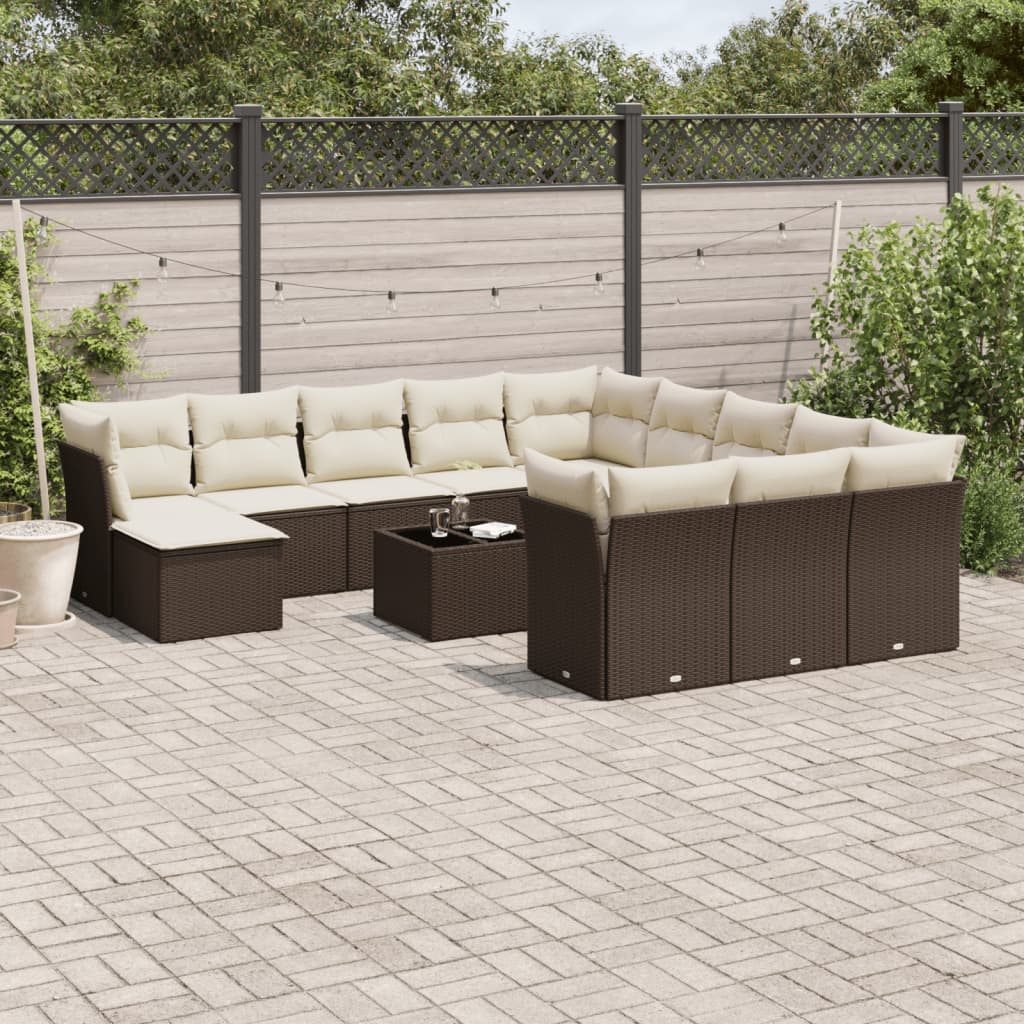 13-tlg. Garten-Sofagarnitur mit Kissen Braun Poly Rattan 13-tlg. Garten-Sofagarnitur mit Kissen Braun Poly Rattan