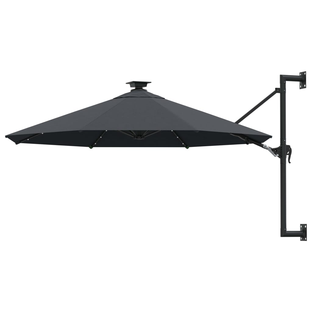 Sonnenschirm Wandmontage mit LEDs Metallmast 300 cm Anthrazit