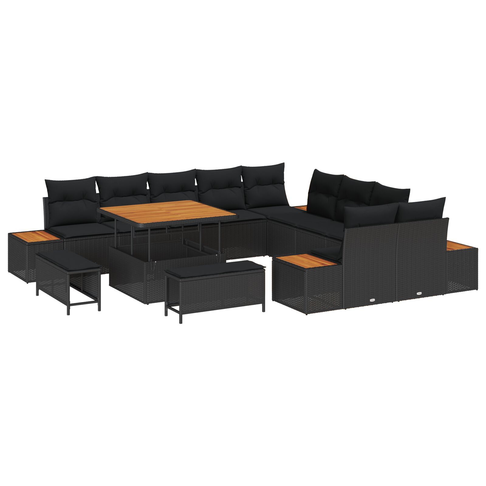 13-teiliges Garten Sofa Set mit Kissen Schwarz Poly Rattan Akazie, 3-teiliges Garten Essset mit Kissen Schwarz Poly Rattan Akazie 13-teiliges Garten Sofa Set mit Kissen Schwarz Poly Rattan Akazie, 3-teiliges Garten Essset mit Kissen Schwarz Poly Rattan Akazie