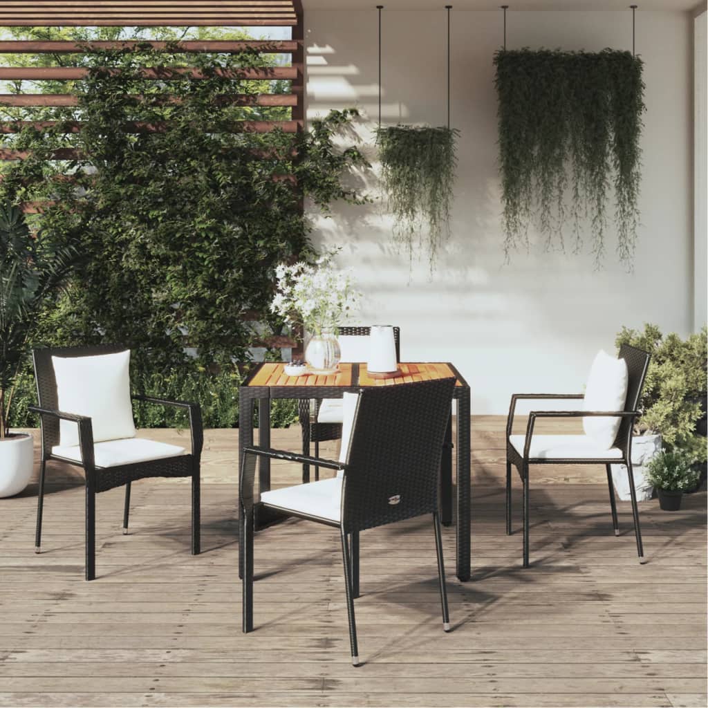 5-tlg. Garten-Essgruppe mit Kissen Schwarz Poly Rattan 5-tlg. Garten-Essgruppe mit Kissen Schwarz Poly Rattan