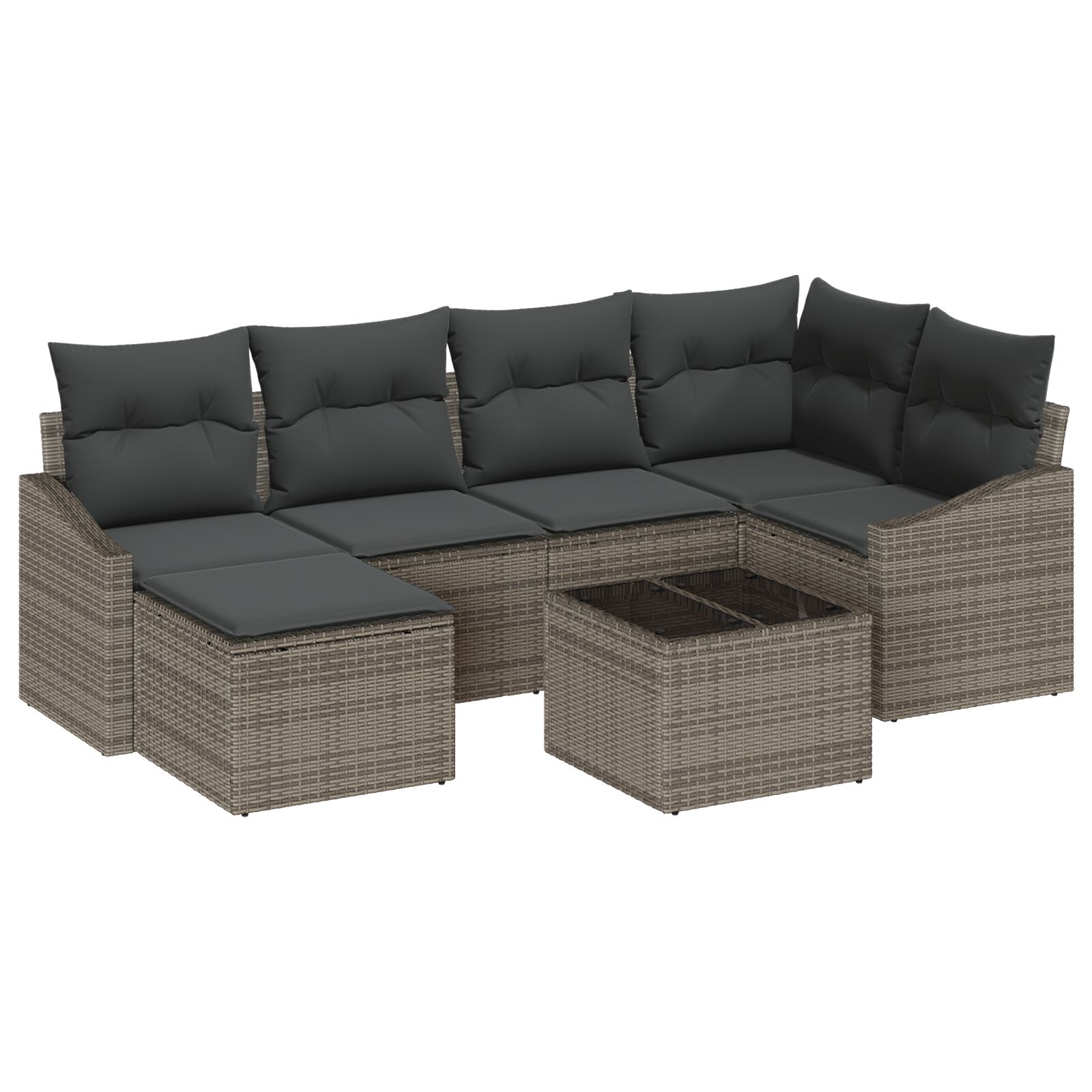 6-teiliges Garten Sofa Set mit Kissen Schwarz Poly Rattan 6-teiliges Garten Sofa Set mit Kissen Schwarz Poly Rattan