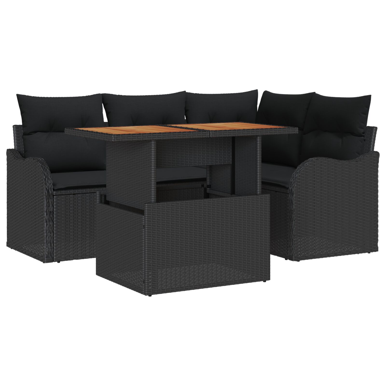 5-teiliges Garten Sofaset mit Kissen Schwarzes Poly Rattan Akazie, 2-Sitzer Garten Sofa mit Kissen Schwarzes Poly Rattan 5-teiliges Garten Sofaset mit Kissen Schwarzes Poly Rattan Akazie, 2-Sitzer Garten Sofa mit Kissen Schwarzes Poly Rattan
