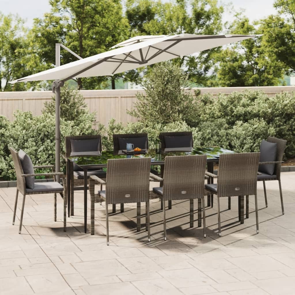 9-tlg. Garten-Essgruppe mit Kissen Schwarz und Grau Poly Rattan 9-tlg. Garten-Essgruppe mit Kissen Schwarz und Grau Poly Rattan
