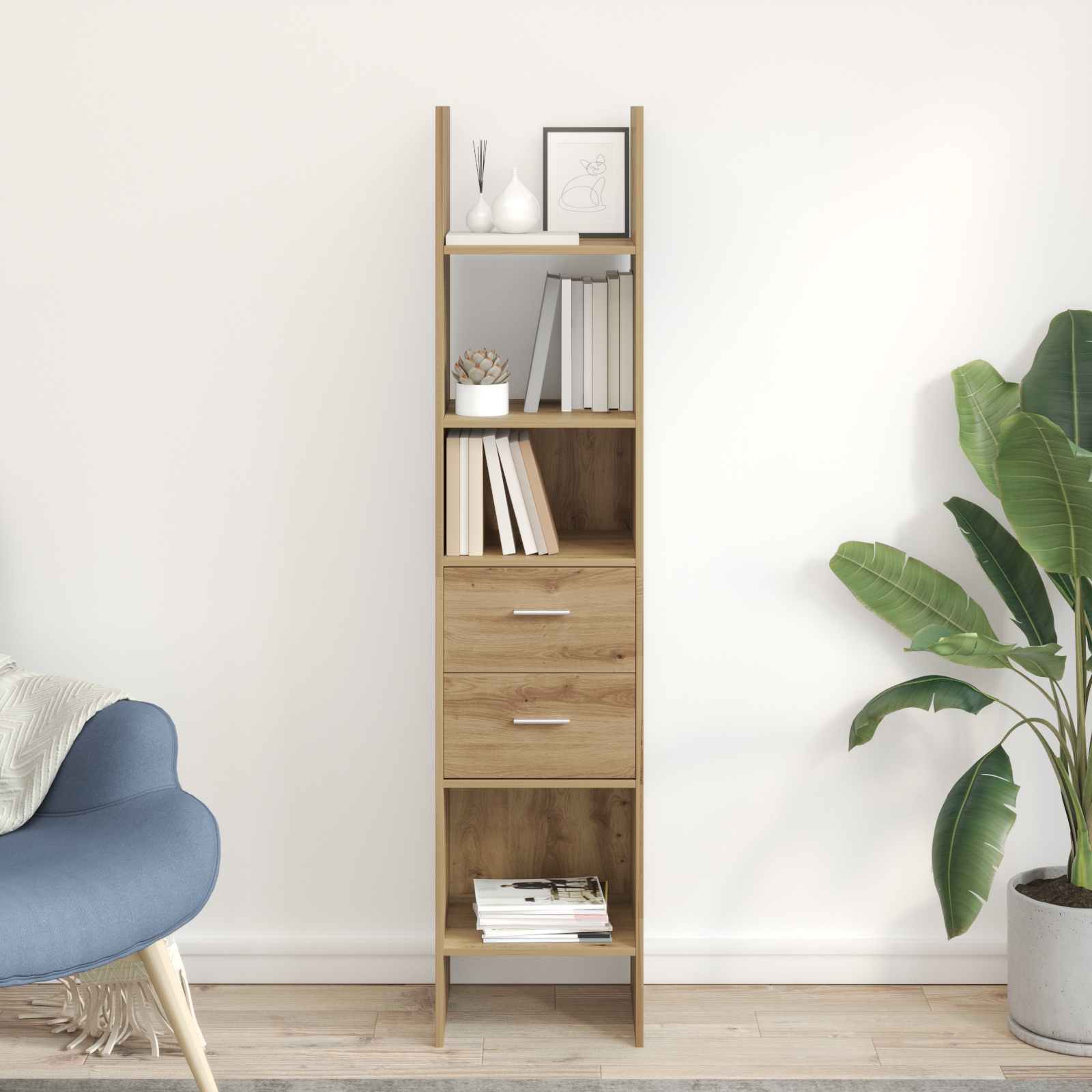 Bücherregal Eiche handwerklich 40 x 35 x 180 cm Holzwerkstoff