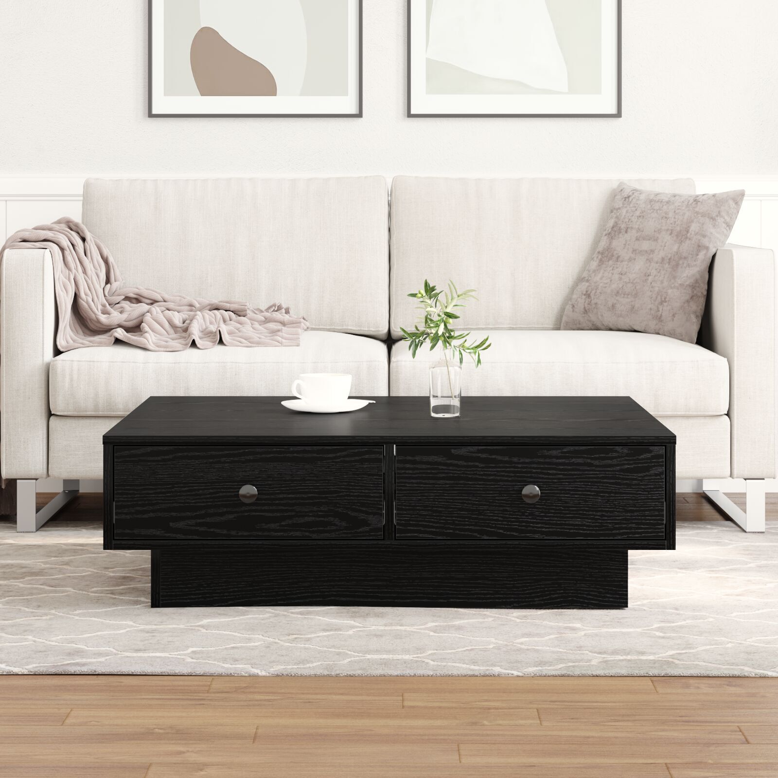 Couchtisch Schwarz Eiche Holzwerkstoff 90 x 90 x 28 cm Couchtisch