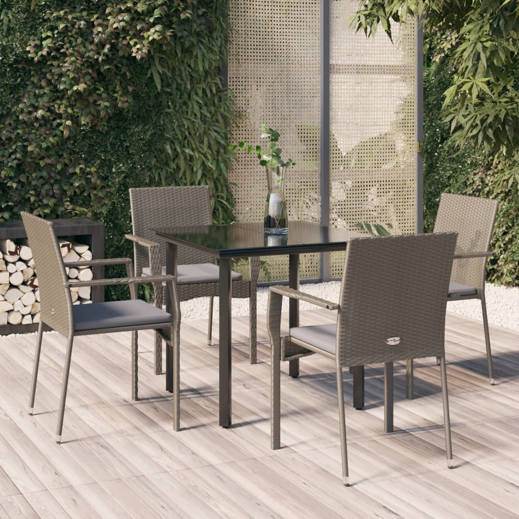 5-tlg. Garten-Essgruppe mit Kissen Schwarz und Grau Poly Rattan 5-tlg. Garten-Essgruppe mit Kissen Schwarz und Grau Poly Rattan