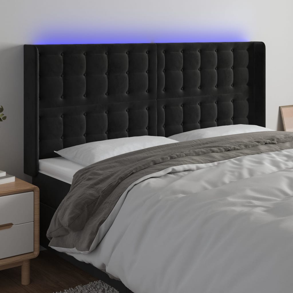 LED Kopfteil Schwarz 163x16x118/128 cm Samt
