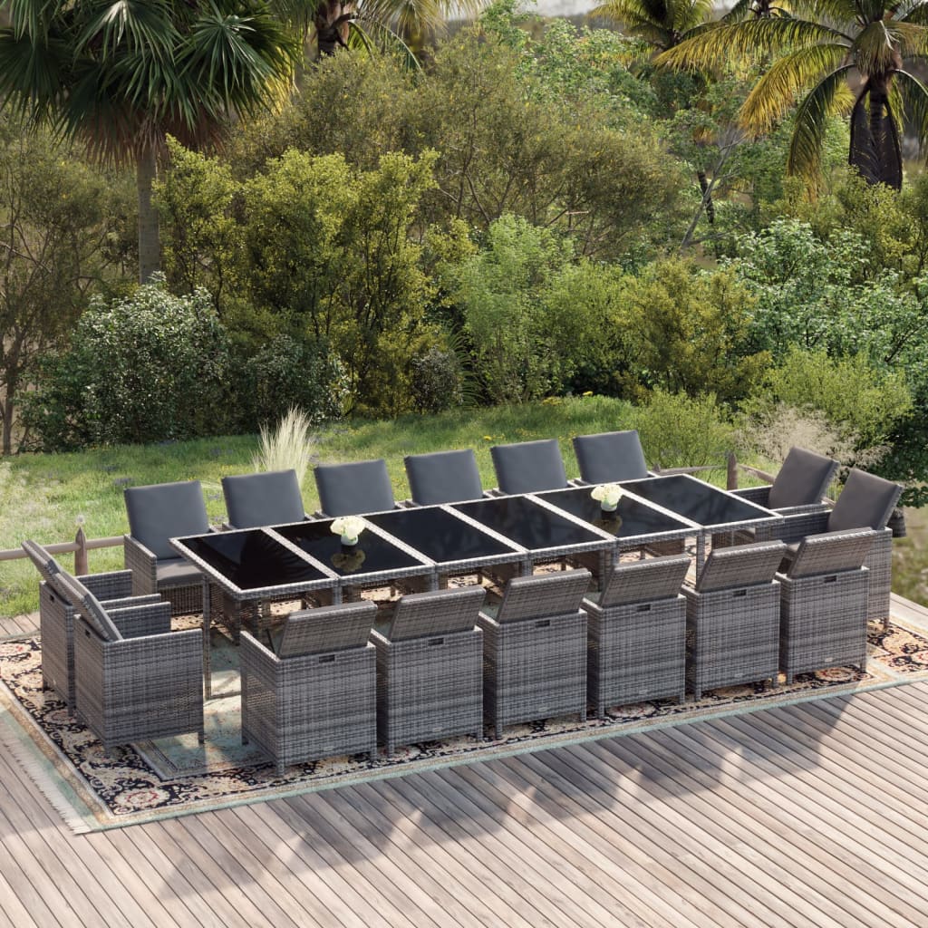 17-tlg. Garten-Essgruppe mit Kissen Poly Rattan Grau 17-tlg. Garten-Essgruppe mit Kissen Poly Rattan Grau