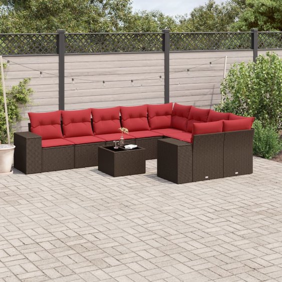 10-teiliges Gartensofa-Set mit Kissen, braun, Polyrattan 10-teiliges Gartensofa-Set mit Kissen, braun, Polyrattan