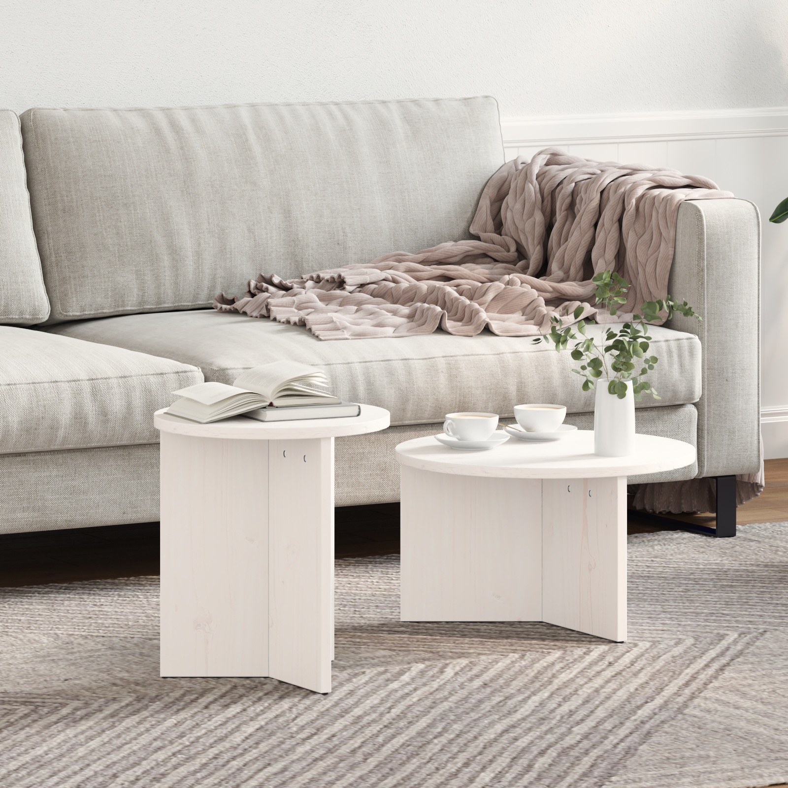Kaffeetisch Set 2 pcs Weiß 49 x 49 x 28 cm Massivkiefer