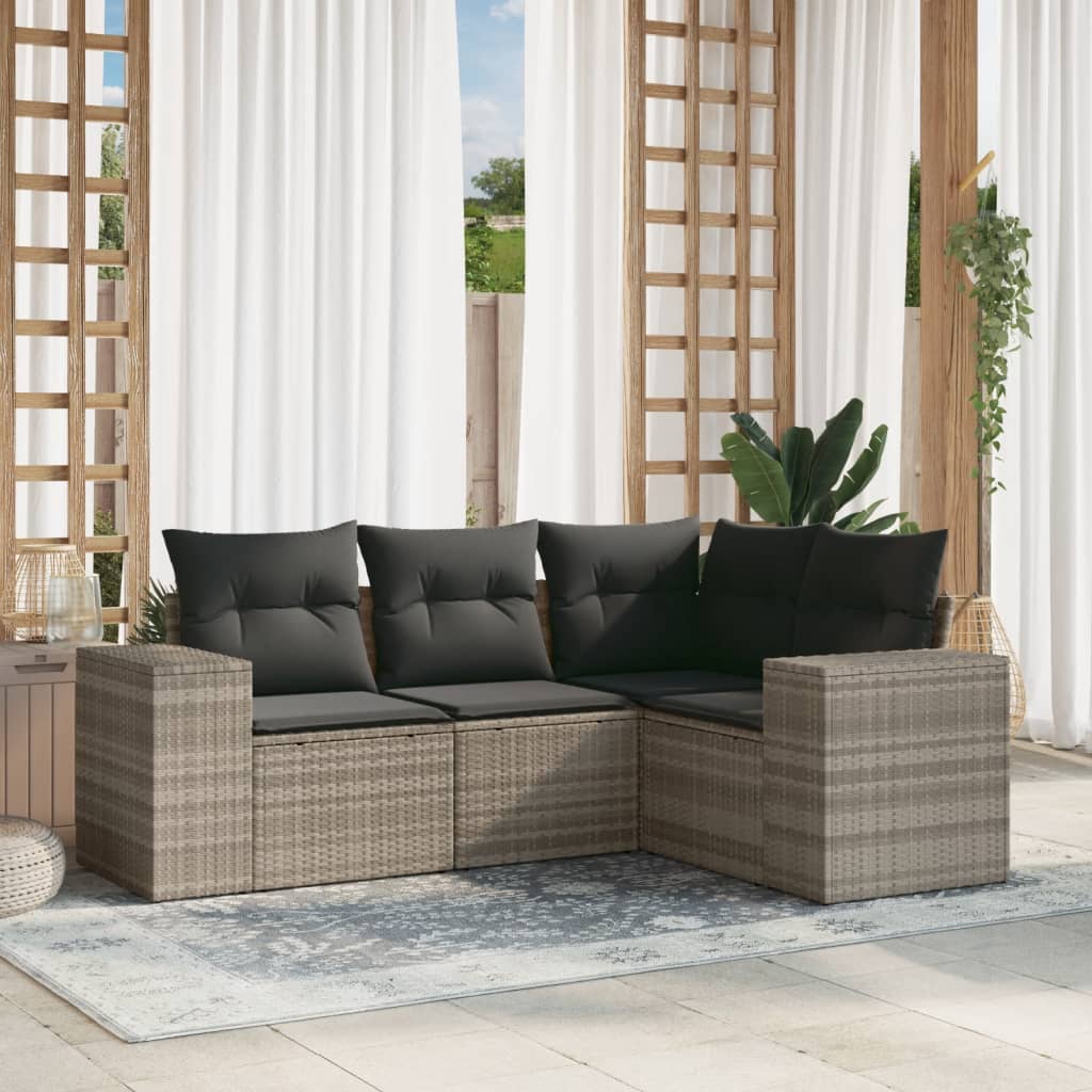 4-tlg. Garten-Sofagarnitur mit Kissen Hellgrau Poly Rattan 4-tlg. Garten-Sofagarnitur mit Kissen Hellgrau Poly Rattan