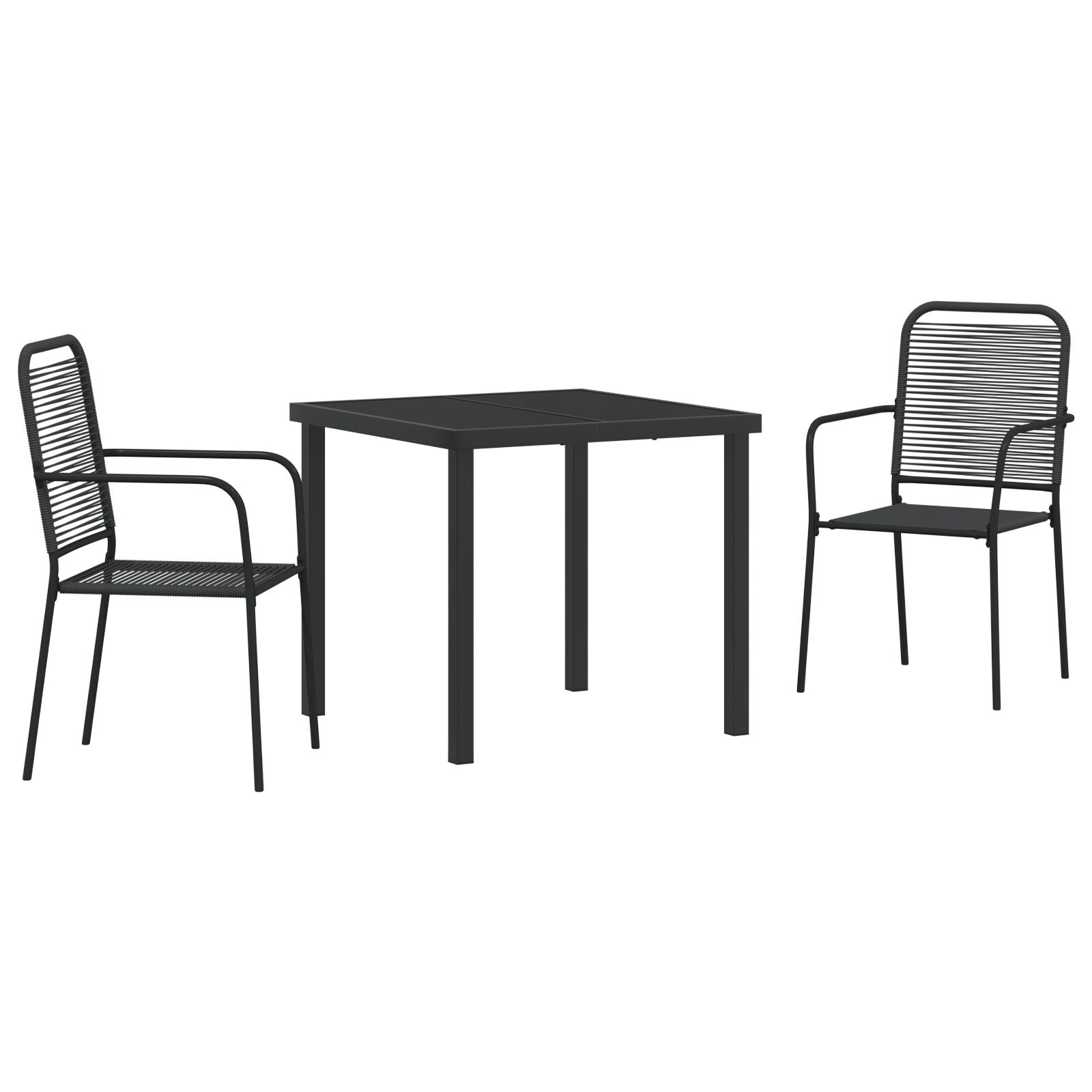 3-teiliges Garten Essset Schwarz Baumwollseil und Stahl 3-teiliges Garten Essset Schwarz Baumwollseil und Stahl