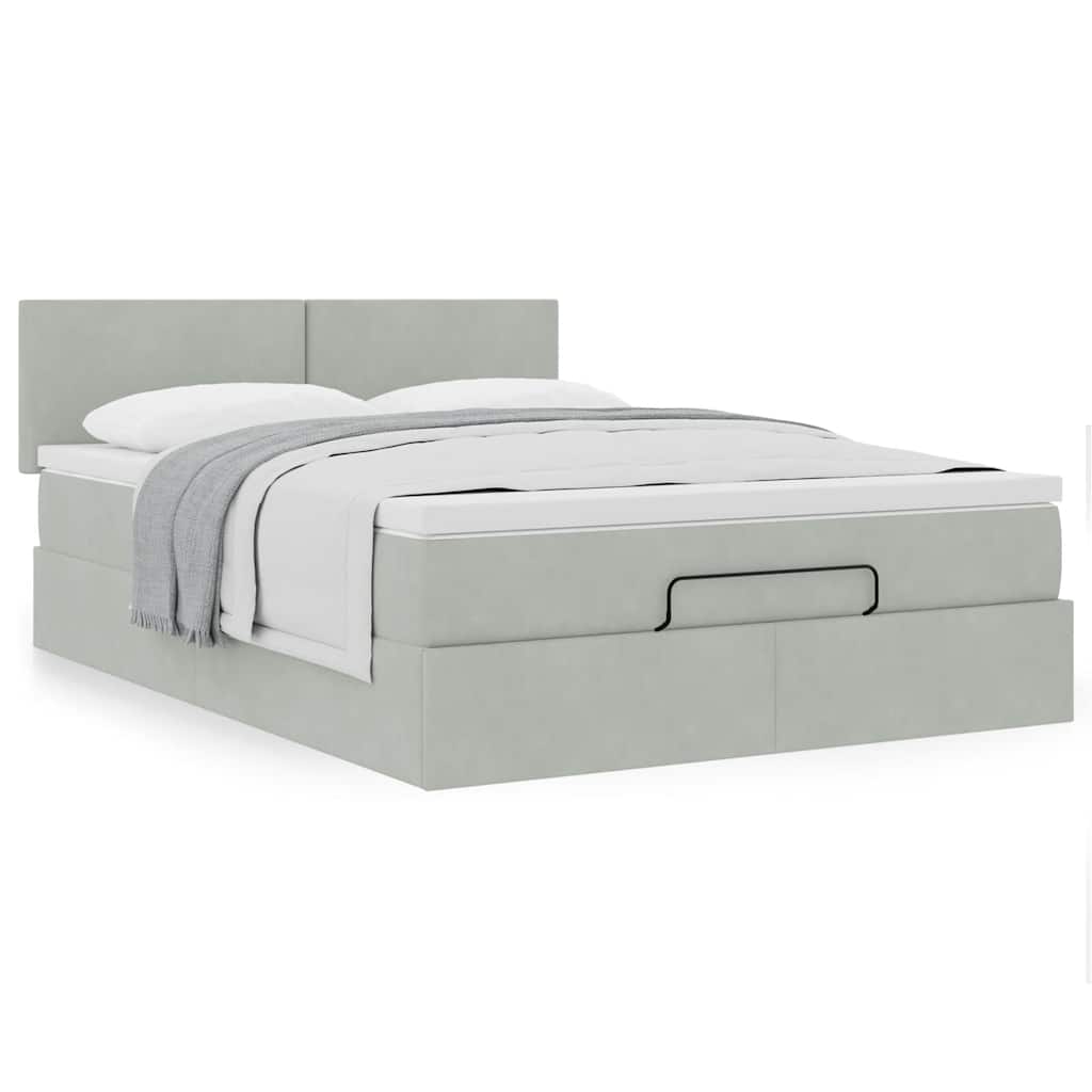 Ottoman-Bett mit Matratze Hellgrau 140x200 cm Samt