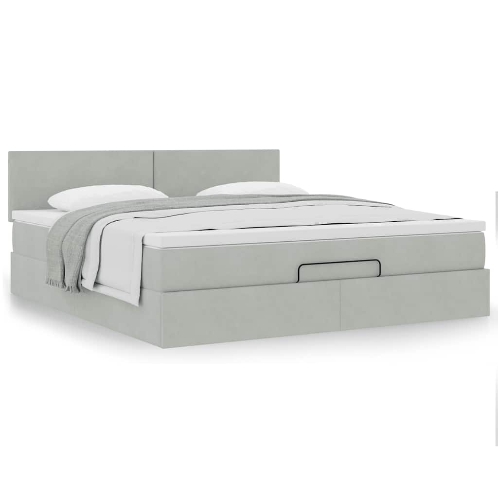 Ottoman-Bett mit Matratze Hellgrau 160x200 cm Samt