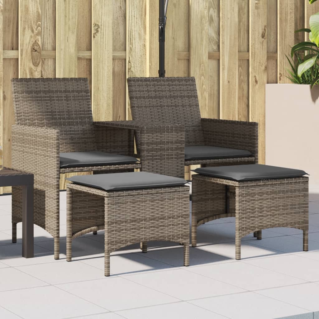 Gartensofa 2-Sitzer mit Tisch und Hockern Grau Poly Rattan Gartensofa 2-Sitzer mit Tisch und Hockern Grau Poly Rattan
