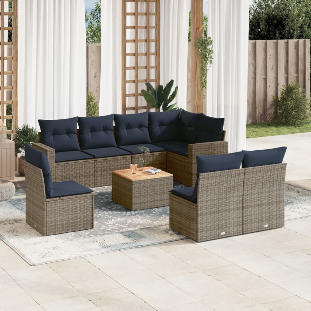 9-tlg. Garten-Sofagarnitur mit Kissen Grau Poly Rattan 9-tlg. Garten-Sofagarnitur mit Kissen Grau Poly Rattan