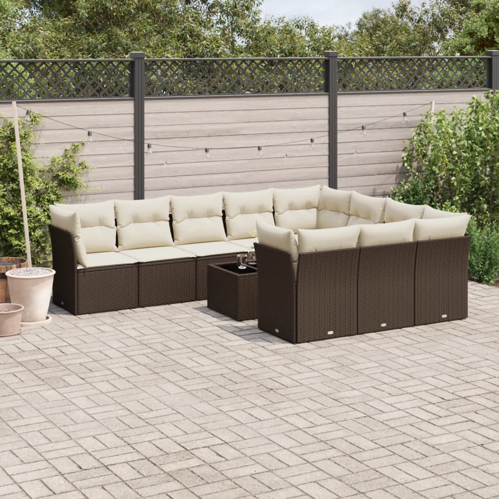 11-tlg. Garten-Sofagarnitur mit Kissen Braun Poly Rattan 11-tlg. Garten-Sofagarnitur mit Kissen Braun Poly Rattan