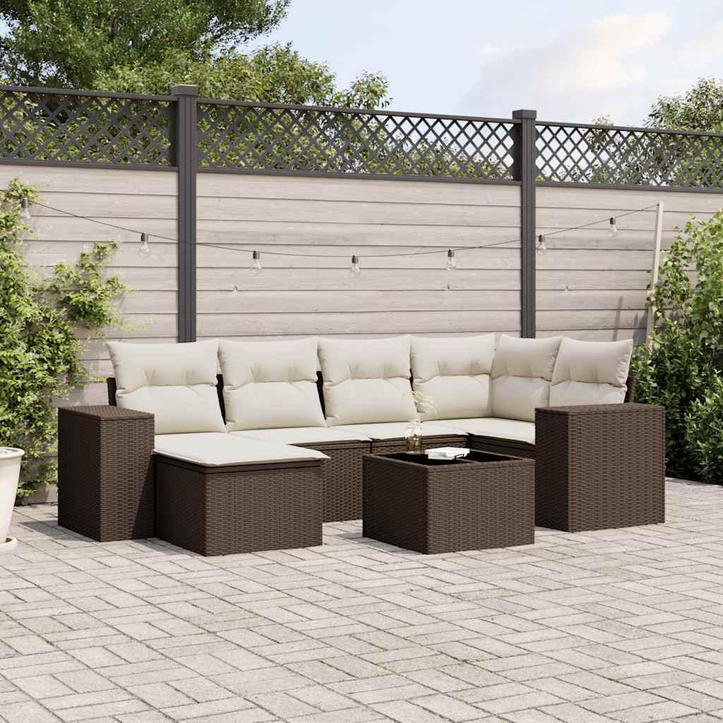 7-tlg. Garten-Sofagarnitur mit Kissen Braun Poly Rattan 7-tlg. Garten-Sofagarnitur mit Kissen Braun Poly Rattan