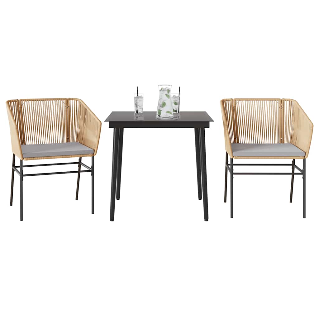 vidaXL 3-tlg. Garten-Essgruppe mit Kissen Braun Poly Rattan Glas vidaXL 3-tlg. Garten-Essgruppe mit Kissen Braun Poly Rattan Glas