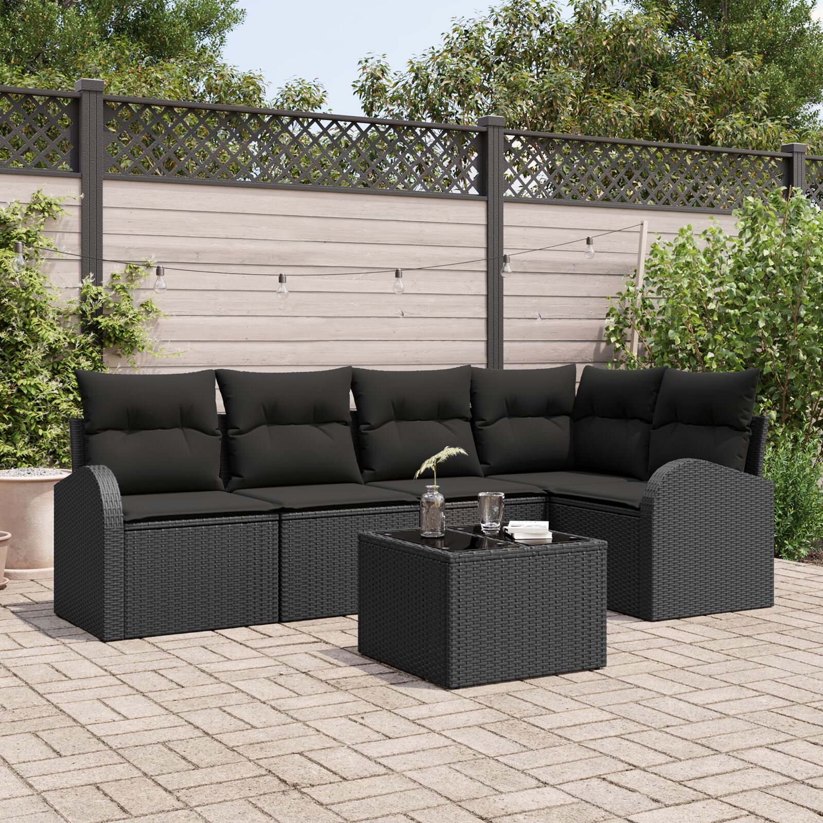 6-teiliges Garten-Sofa-Set mit Kissen Beige Poly-Rattan 6-teiliges Garten-Sofa-Set mit Kissen Beige Poly-Rattan