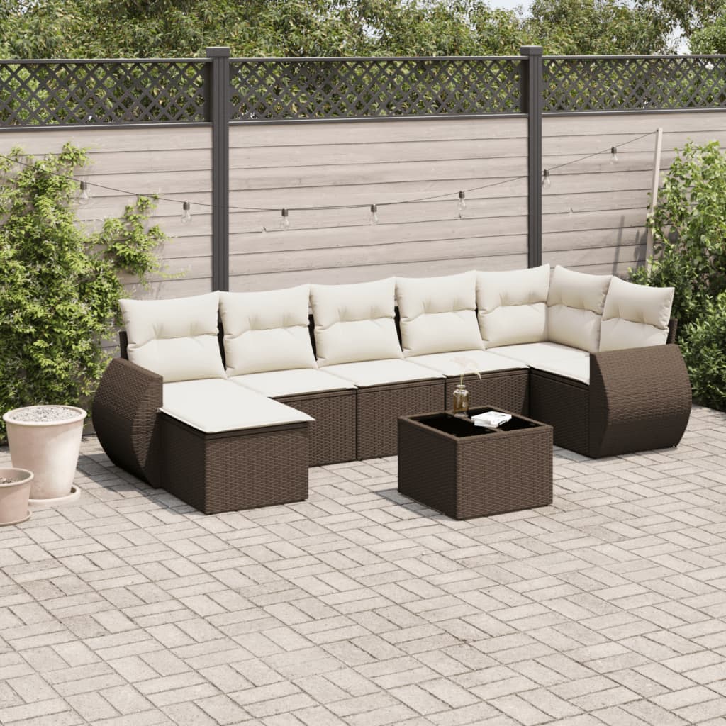 8-tlg. Garten-Sofagarnitur mit Kissen Braun Poly Rattan 8-tlg. Garten-Sofagarnitur mit Kissen Braun Poly Rattan
