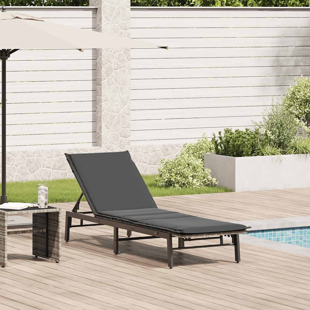 Sonnenliege mit Auflage Hellgrau Poly Rattan Sonnenliege mit Auflage Hellgrau Poly Rattan