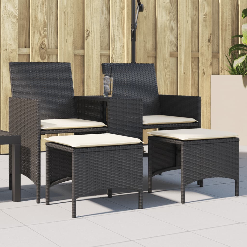 Gartensofa 2-Sitzer mit Tisch und Hockern Schwarz Poly Rattan Gartensofa 2-Sitzer mit Tisch und Hockern Schwarz Poly Rattan