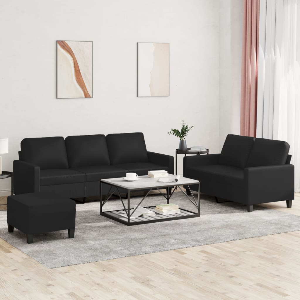 3-tlg. Sofagarnitur mit Kissen Schwarz Kunstleder 3-tlg. Sofagarnitur mit Kissen Schwarz Kunstleder