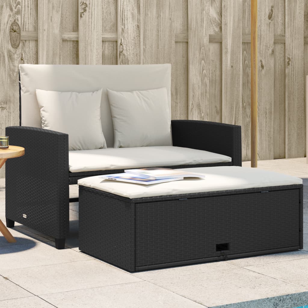 Gartensofa mit Kissen 2-Sitzer Schwarz Poly Rattan Gartensofa mit Kissen 2-Sitzer Schwarz Poly Rattan