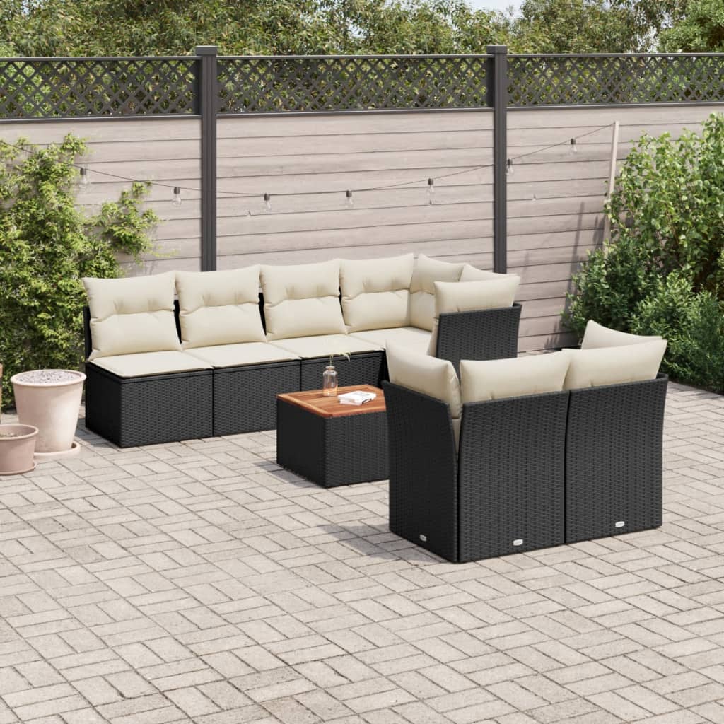8-tlg. Garten-Sofagarnitur mit Kissen Schwarz Poly Rattan 8-tlg. Garten-Sofagarnitur mit Kissen Schwarz Poly Rattan