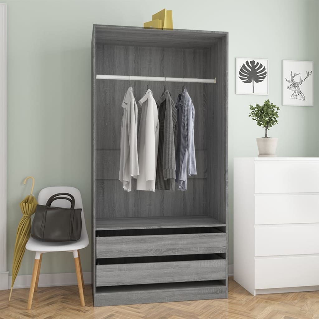 Kleiderschrank Grau Sonoma 100x50x200 cm Holzwerkstoff
