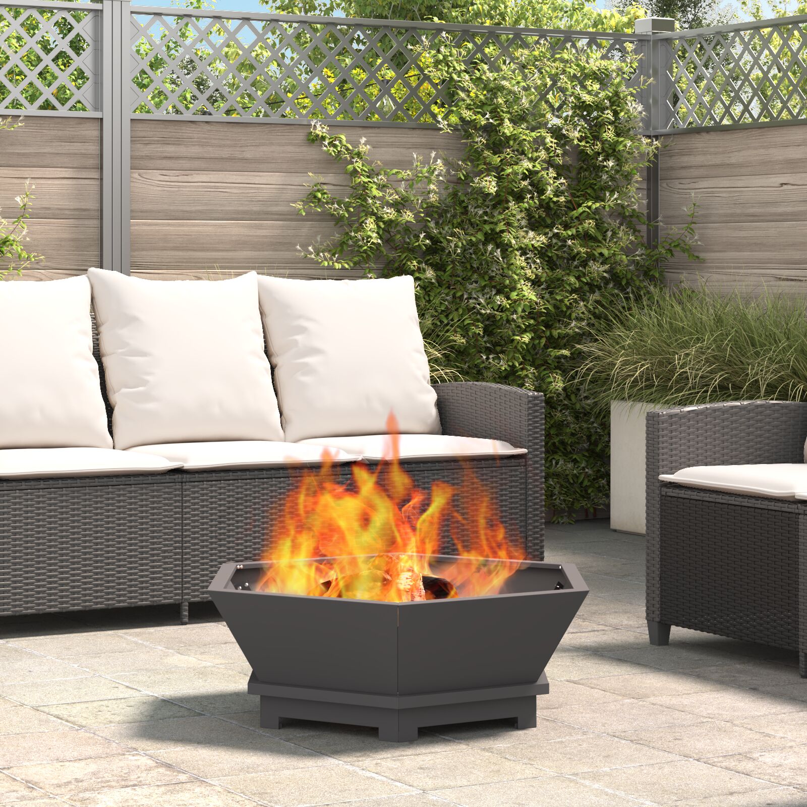 vidaXL Feuerstelle Sechseckig Schwarz 75x75x28 cm Stahl
