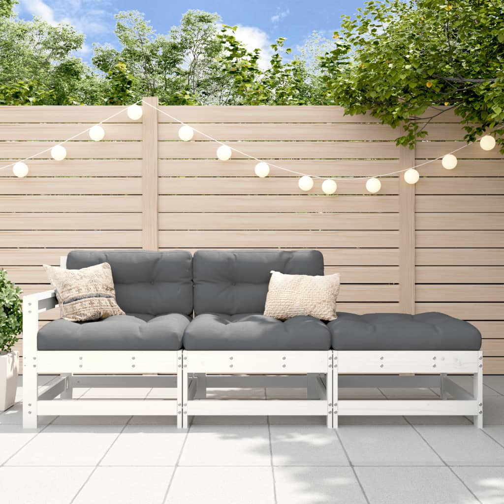 3-tlg. Garten-Lounge-Set mit Kissen Weiß Massivholz 3-tlg. Garten-Lounge-Set mit Kissen Weiß Massivholz