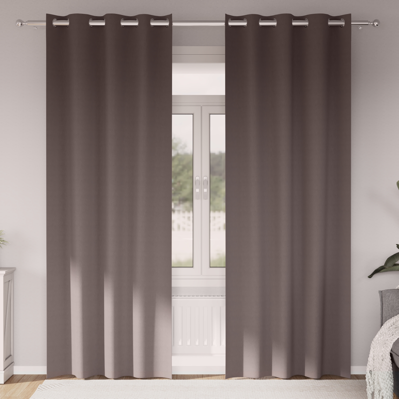 Vorhänge mit Vorhängen 2 pcs Dunkelbraun 245 x 140 cm Polyester
