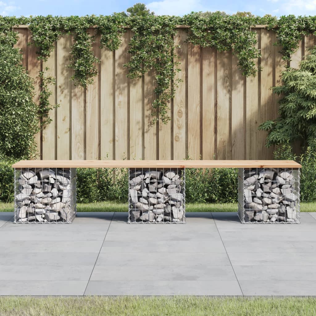Gartenbank aus Gabionen 203x44x42 cm Massivholz Kiefer Gartenbank aus Gabionen 203x44x42 cm Massivholz Kiefer