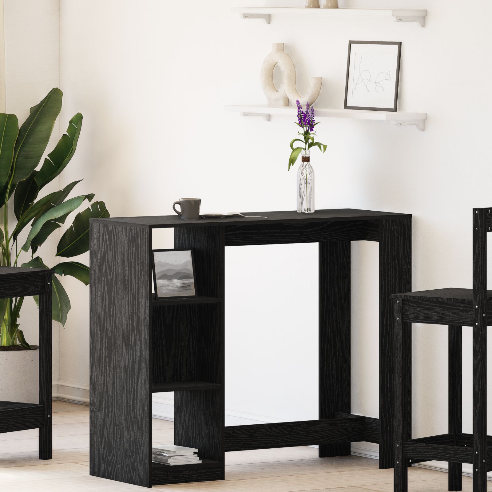 vidaXL Bartisch mit Regal Schwarz Eiche 102,5x46x103,5 cm Hergestelltes Holz