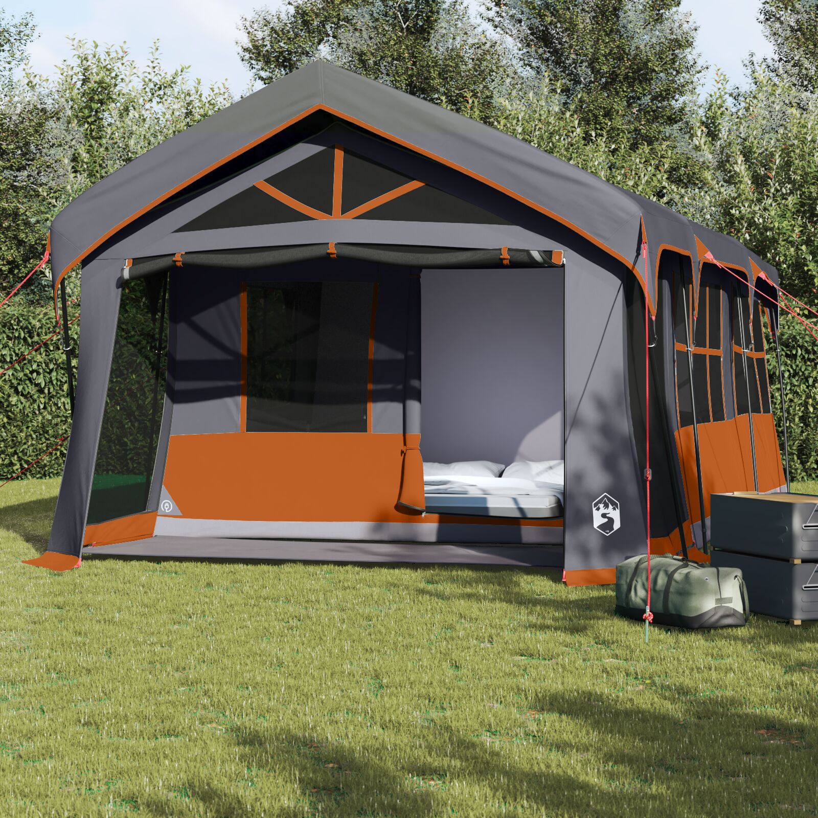 vidaXL Camping-Zelt mit Fenstern Grau und Orange für 10 Personen Wasserdicht