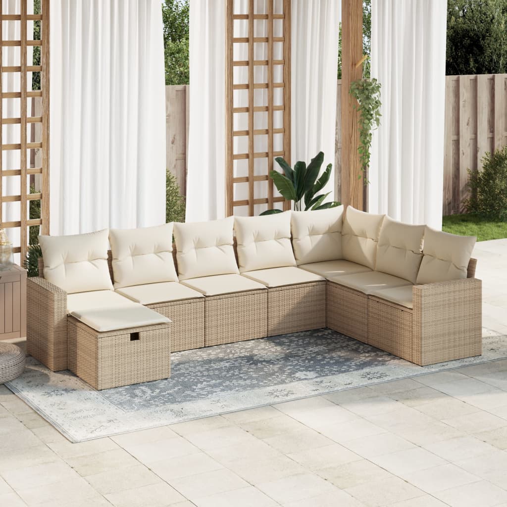 8-tlg. Garten-Sofagarnitur mit Kissen Beige Poly Rattan