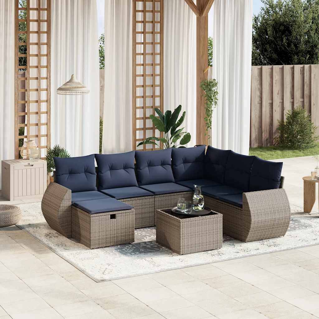 8-teiliges Gartensofa-Set mit Kissen, grau, Polyrattan
