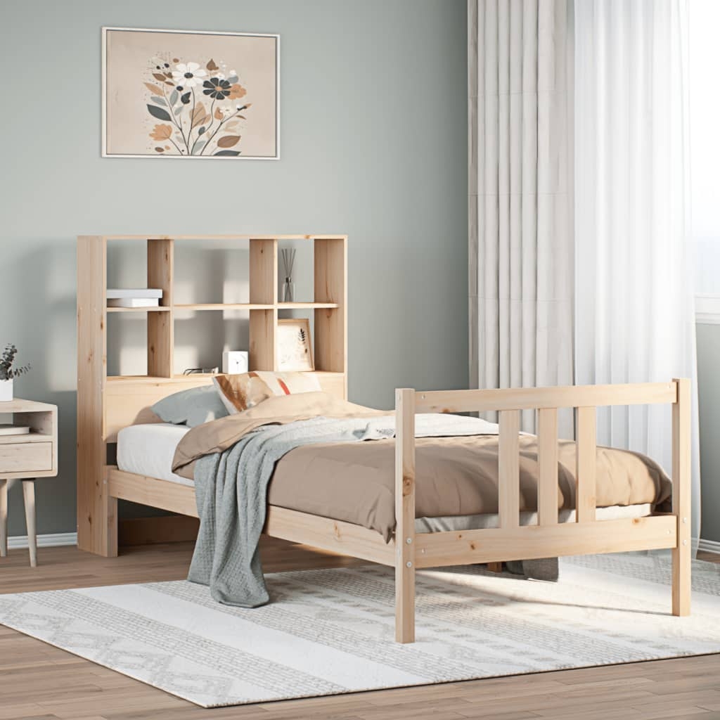 Massivholzbett mit Regal ohne Matratze 90x190 cm Kiefernholz