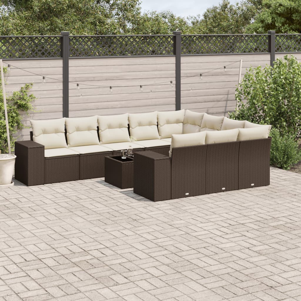 11-tlg. Garten-Sofagarnitur mit Kissen Braun Poly Rattan 11-tlg. Garten-Sofagarnitur mit Kissen Braun Poly Rattan